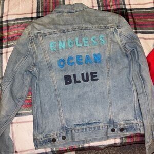 Denim Jacket with Blue Lettering